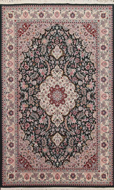 Vegetable Dye Dark Green Aubusson Oriental Rug 6x9