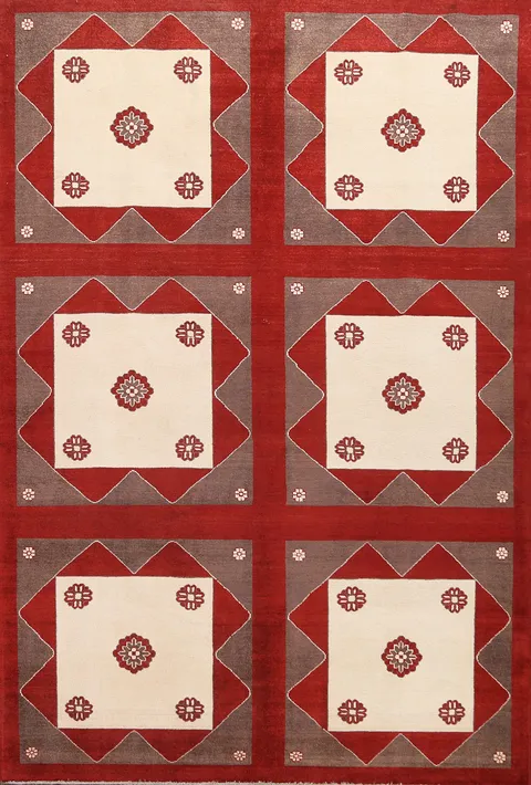 Red Geometric Gabbeh Kashkoli Oriental Wool Rug 7x10