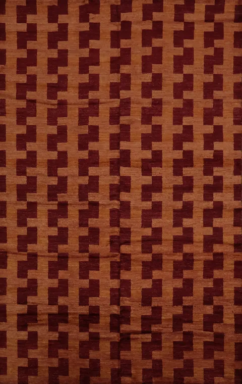 Burgundy and Terracotta Gabbeh Modern Checkered Rug Design 7x10 ft