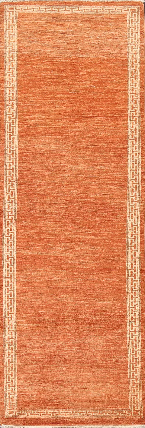 Orange Gabbeh Kashkoli Oriental Runner Rug 3x9