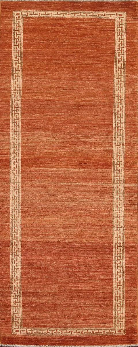 Orange Wool Gabbeh Kashkoli Oriental Runner Rug 3x9