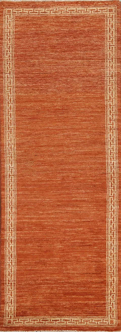 Orange Gabbeh Kashkoli Oriental Runner Rug 3x8
