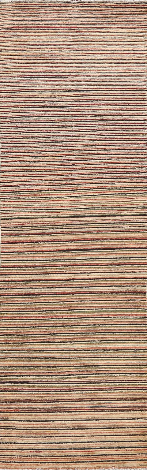 Striped Gabbeh Kashkoli Oriental Runner Rug 3x9