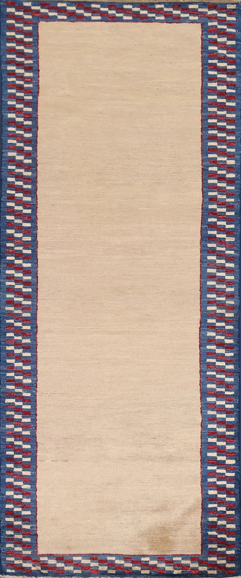 Neutral Gabbeh Kashkoli Oriental Runner Rug 3x8