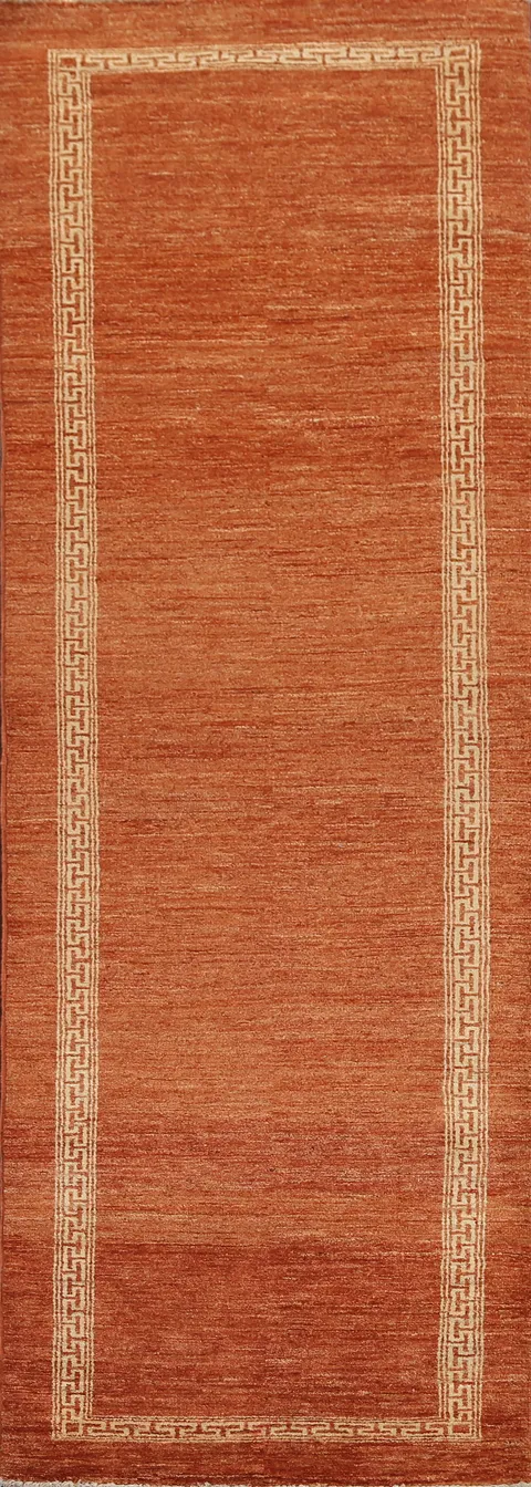 Orange Gabbeh Kashkoli Oriental Runner Rug 3x9