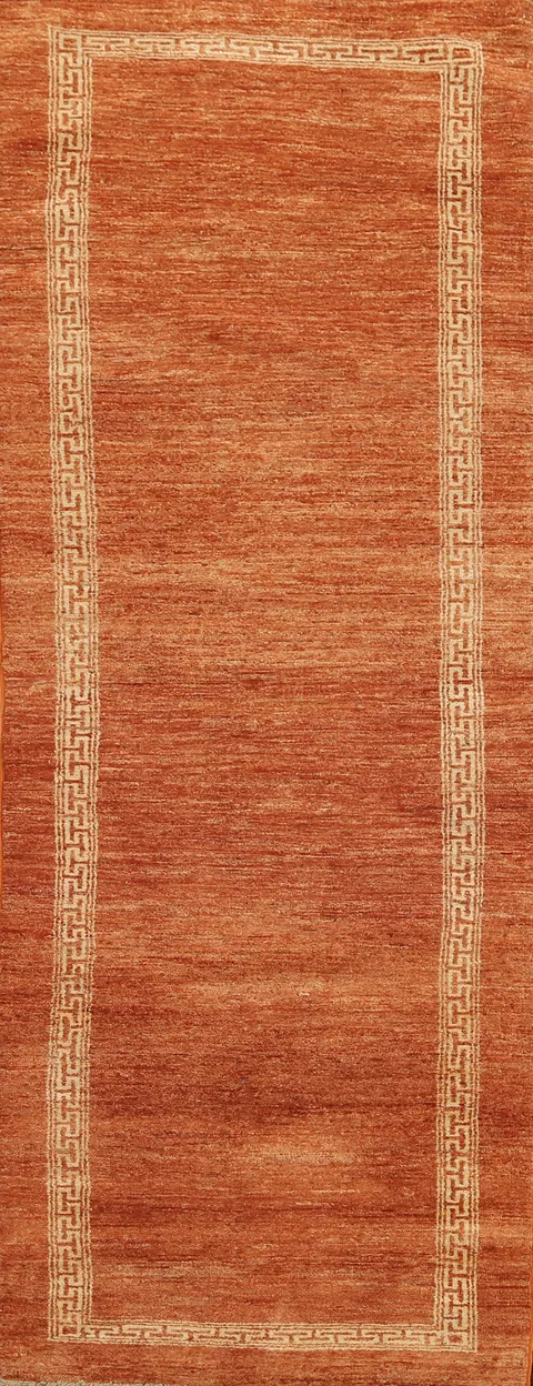 Orange Wool Gabbeh Kashkoli Oriental Runner Rug 3x9