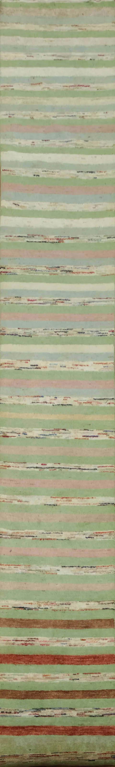 Green Striped Gabbeh Kashkoli Oriental Runner Rug 3x18