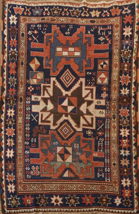 Pre-1900 Antique Vegetable Dye Shirvan Kazak Caucasian Rug 4x5