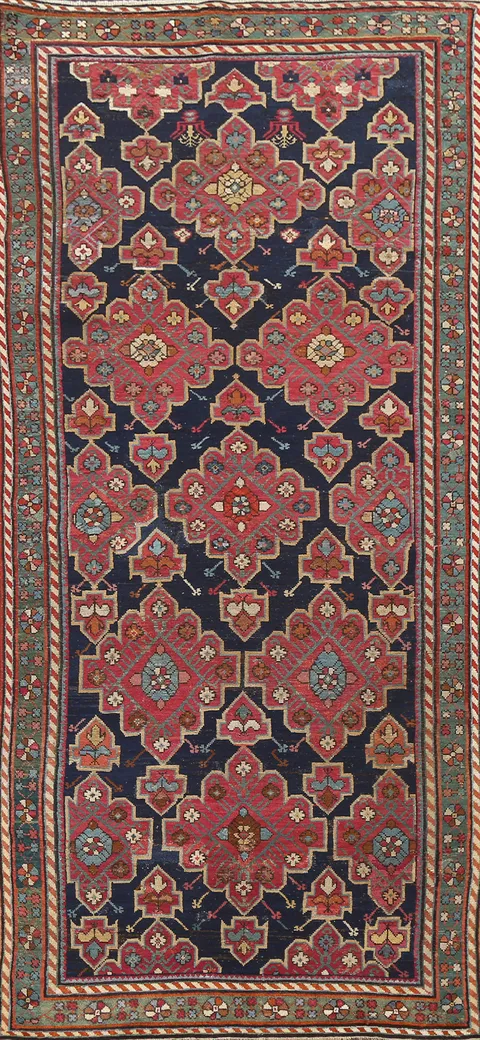 Pre-1900 Antique Karabagh Oriental Runner Rug 4x10