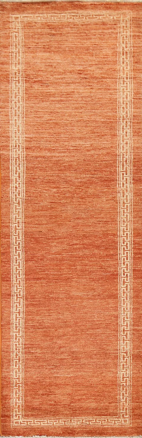 Orange Wool Gabbeh Kashkoli Oriental Runner Rug 3x9