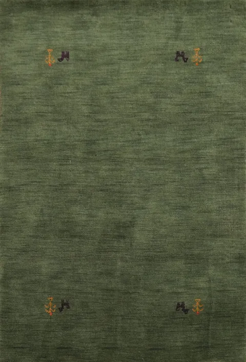Minimalist Green Rug with Bold Embroidered Elements 4x6
