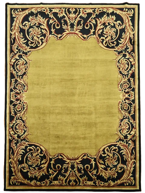 Intricate Black and Gold-Baroque Style Accent Rug 9x12 ft