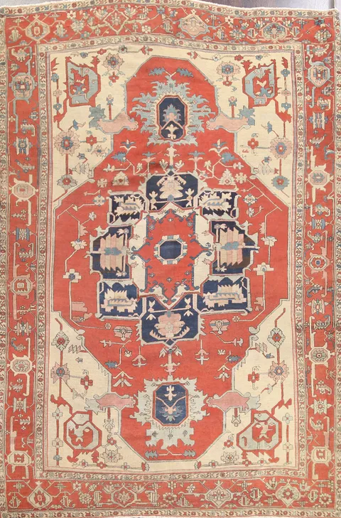Pre-1900 Antique Vegetable Dye Heriz Serapi Persian Area Rug 9x12
