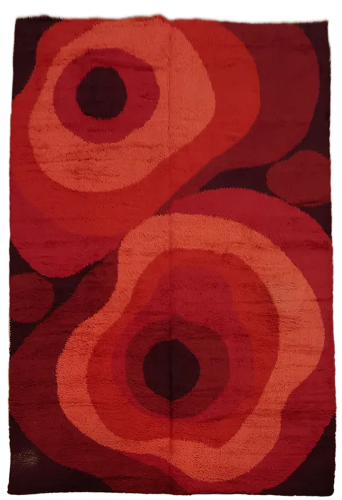 Red and Orange Artistic Design Rya Vegetable Dye Area Rug 10x14