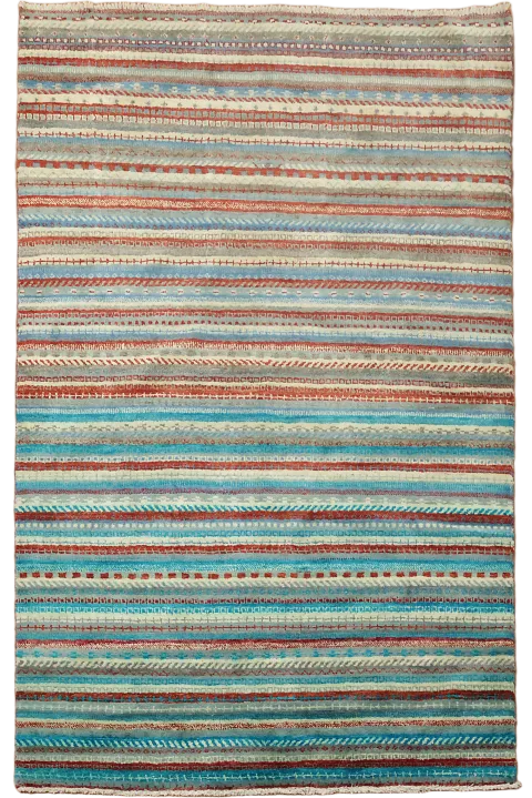 Stylish Multicolor Striped Pattern Gabbeh Wool Area Rug 5x7