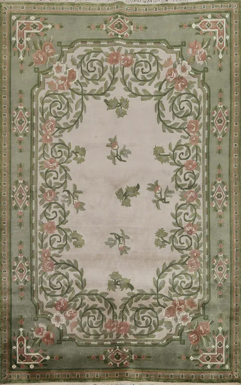 Floral Wool Nepalese Handmade Oriental Rug 6x9