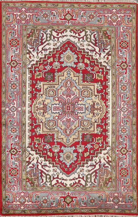 Red Handmade Heriz Serapi Oriental Wool Rug 4x6