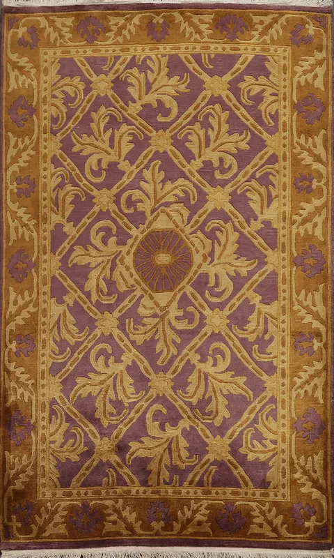 Purple Floral Nepalese Oriental Handmade Rug 4x6
