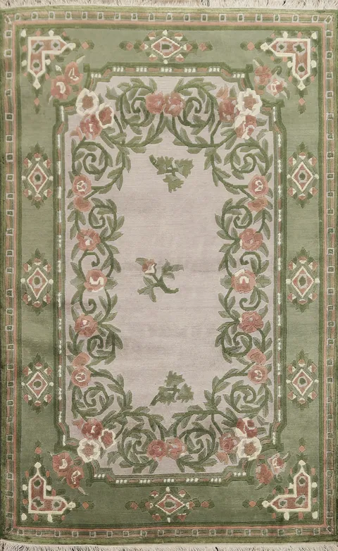 Floral Wool Nepalese Oriental Handmade Rug 4x5