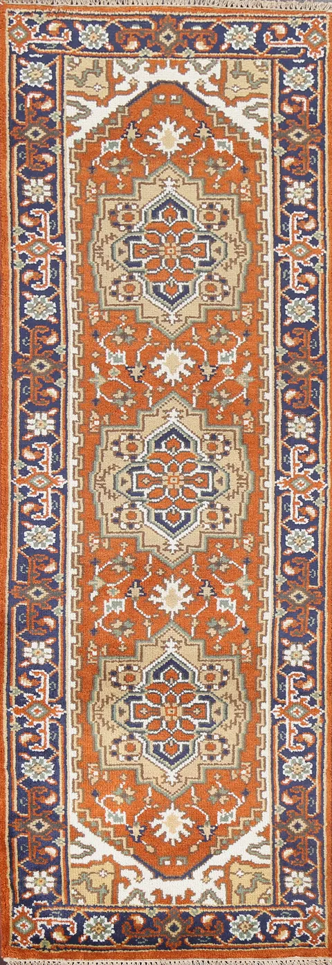 Geometric Wool Heriz Serapi Oriental Runner Rug 3x8