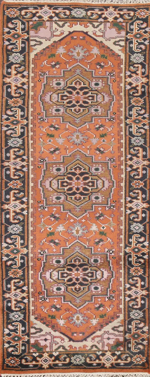 Hand-Knotted Heriz Serapi Oriental Runner Rug 3x8