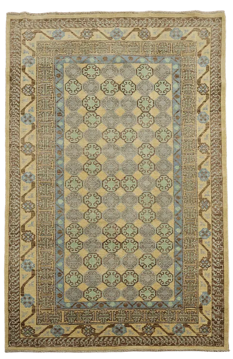 Vegetable Dye Wool Khotan Beige and Blue Area Rug 6x10