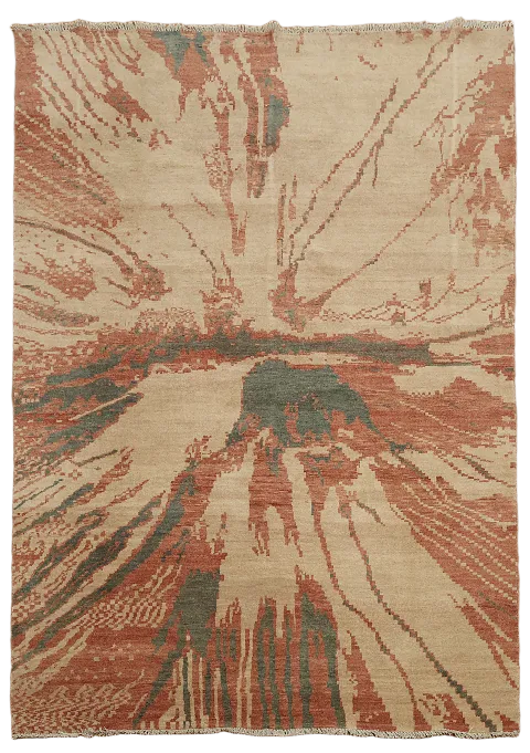 Modern Beige and Terracotta Abstract Area Rug 5x8 ft