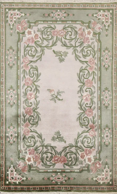 Floral Hand-Knotted Nepalese Oriental Rug 4x6