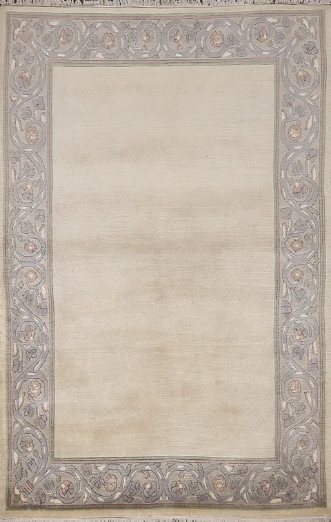 Beige Wool Nepalese Oriental Handmade Rug 4x5