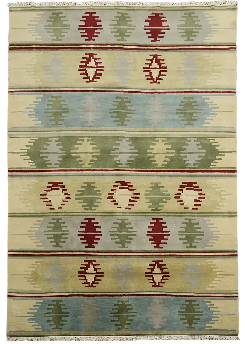 Hand-Knotted Tribal-Inspired Rug Featuring Bold Geometric Patterns 8x10 ft