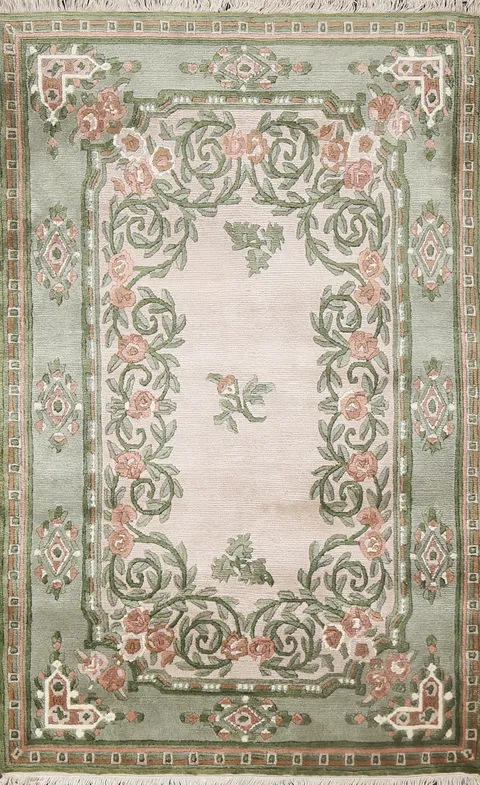 Floral Wool Nepalese Oriental Area Rug 4x5