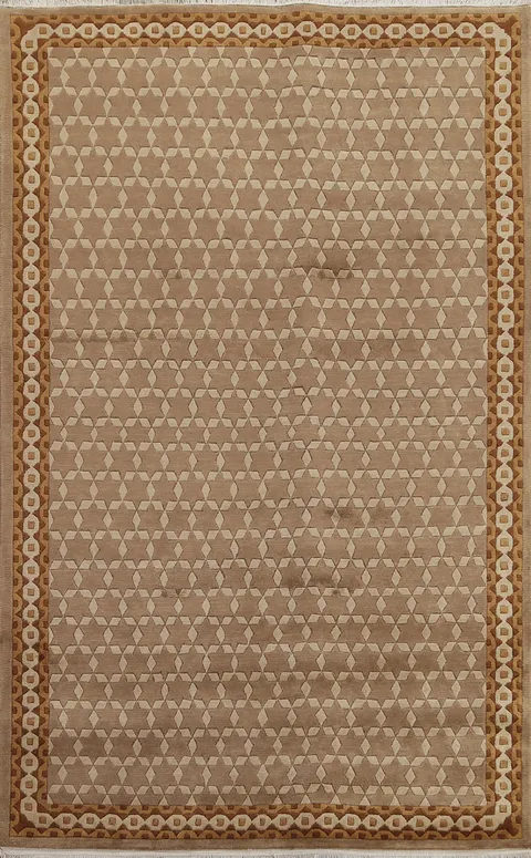 Brown Wool Geometric Nepalese Oriental Area Rug 5x8
