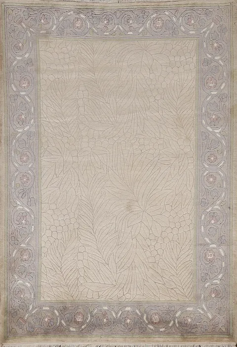 Nature Print Wool Nepalese Oriental Area Rug 4x5