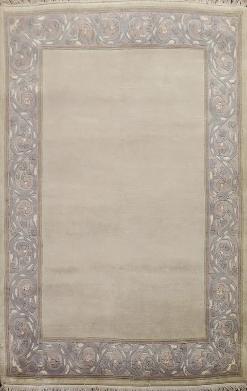 Bordered Wool Nepalese Oriental Area Rug 4x5
