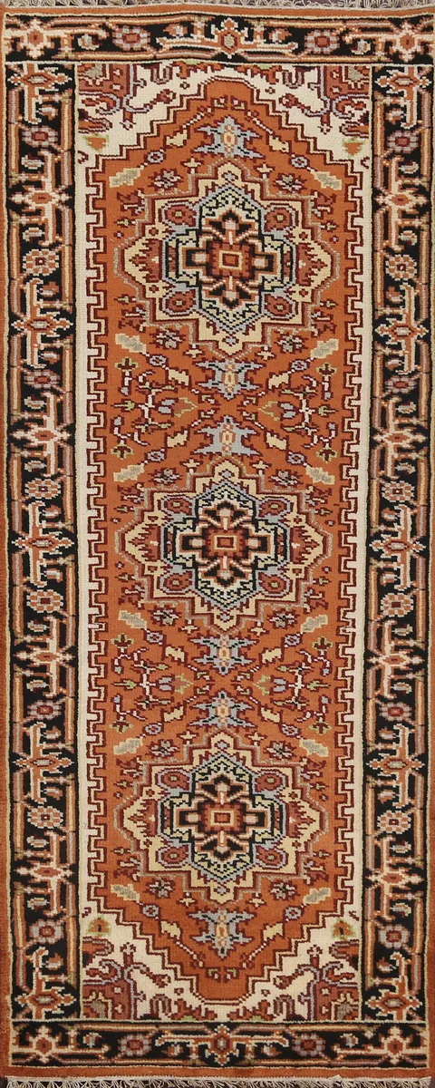 Orange Wool Heriz Serapi Oriental Runner Rug 3x8