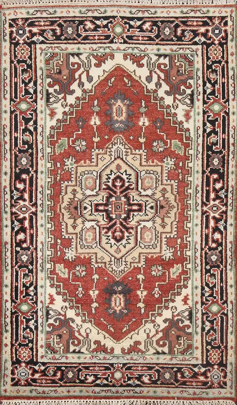 Red Geometric Heriz Serapi Oriental Handmade Rug 3x5