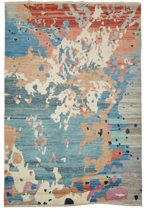 Colorful Watercolor Design Wool Rug for Contemporary Spaces 6x8