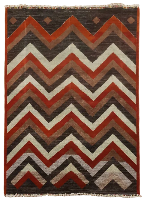 Vibrant Chevron Pattern Gabbeh Kashkoli Rug with Rich Earthy Tones 6x8 ft