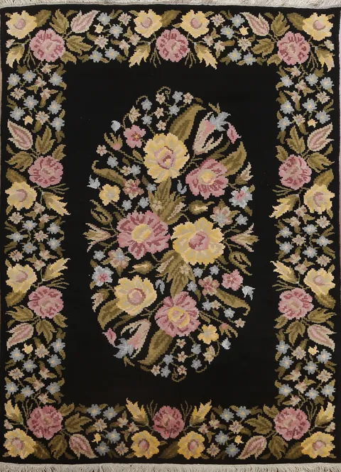 Vegetable Dye Aubusson Wool/ Silk Oriental Rug 6x8
