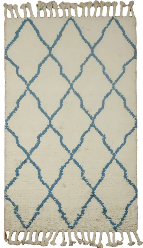 Modern Blue Trellis Design on a Stylish White Rug 5'x8'