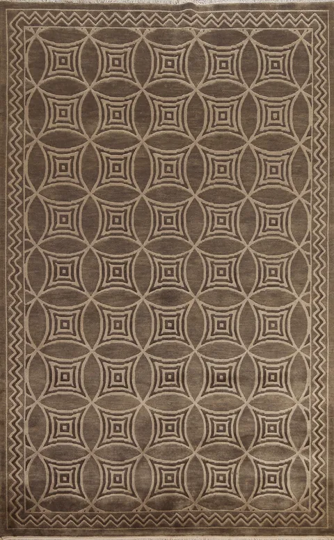 Brown Geometric Nepalese Oriental Area Rug 6x9