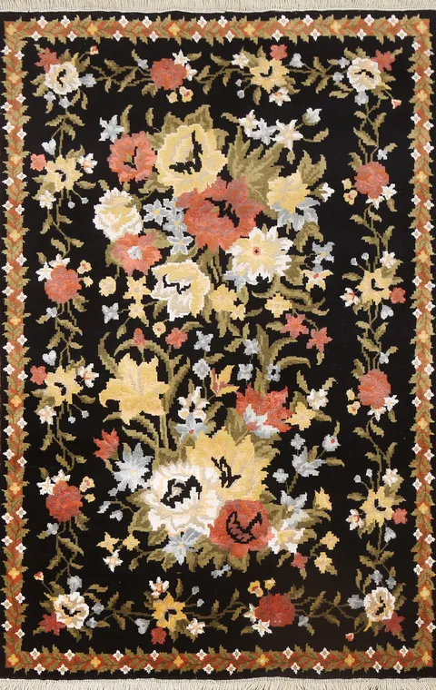 Vegetable Dye Wool Aubusson Handmade Oriental Rug 4x6