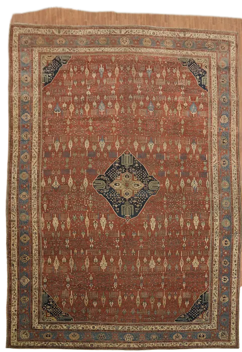 Pre-1900 Antique Vegetable Dye Sarouk Farahan Persian Wool Rug 20x30