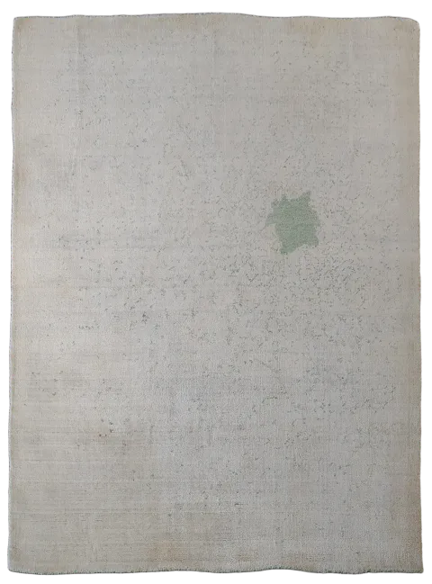 Timeless Gabbeh Oriental Rug 5x6 with a Unique Faded Green Spot
