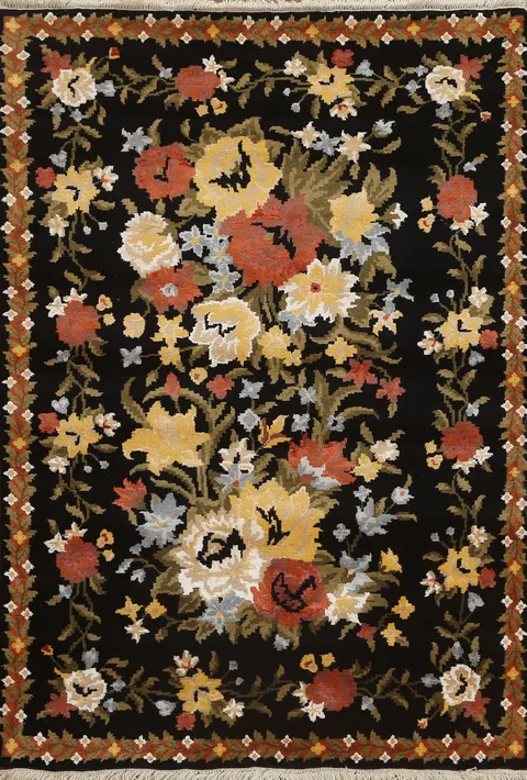 Vegetable Dye Aubusson Oriental Area Rug 4x6
