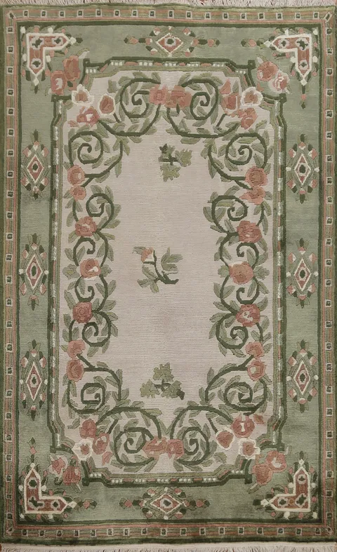 Floral Wool Nepalese Oriental Area Rug 4x6