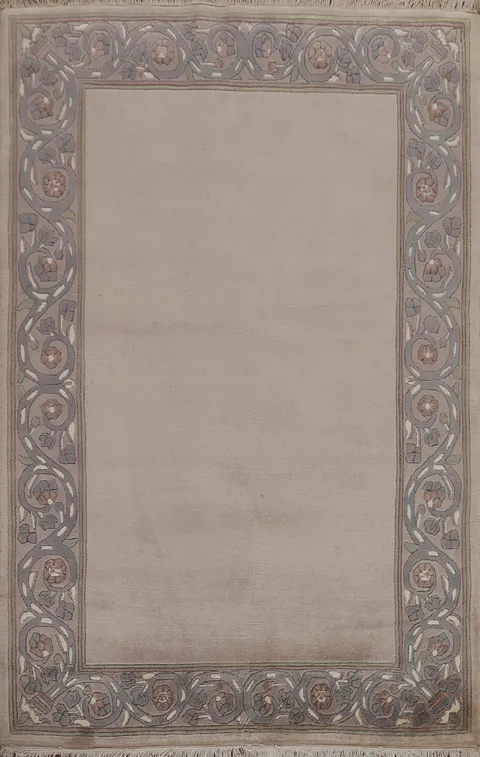 Bordered Wool Nepalese Oriental Area Rug 4x5