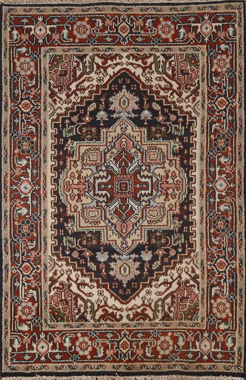 Hand-Knotted Wool Heriz Serapi Oriental Area Rug 4x6