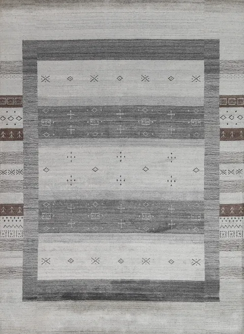 Minimalist Tribal-Patterned Rectangular Gabbeh Area Rug 6x8