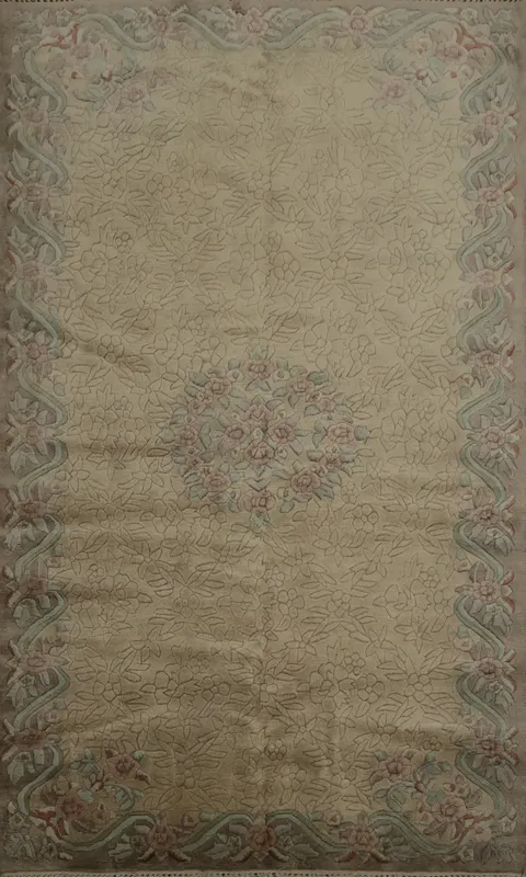Exquisite Floral Nepalese Wool Rug 5x7 with Elegant Border Design